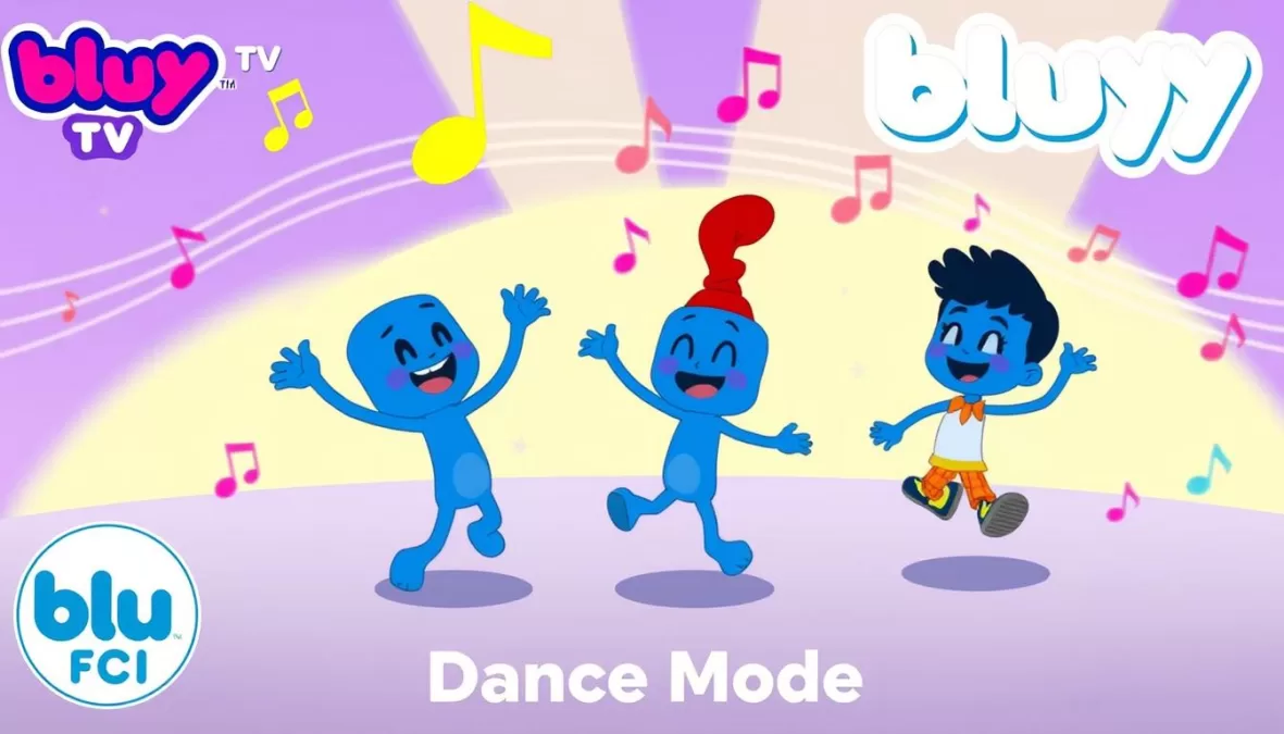 Bluey characters in Dance Mode, from top 10 songs for kids 2025