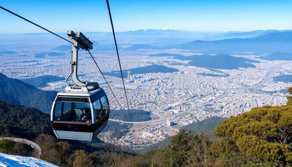 Cable car to Avila mountain with views of Caracas during winter