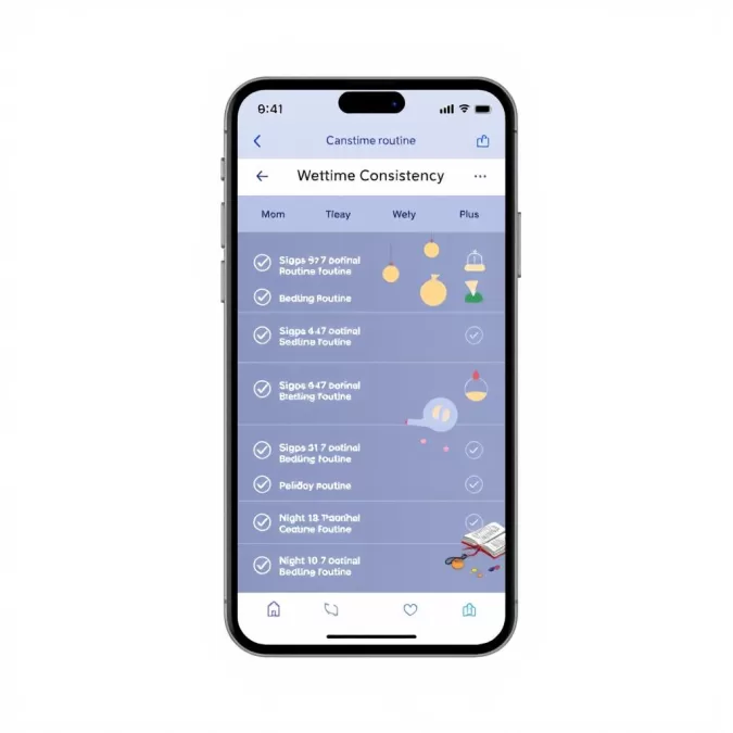 Calendar showing consistent bedtime routine being established
