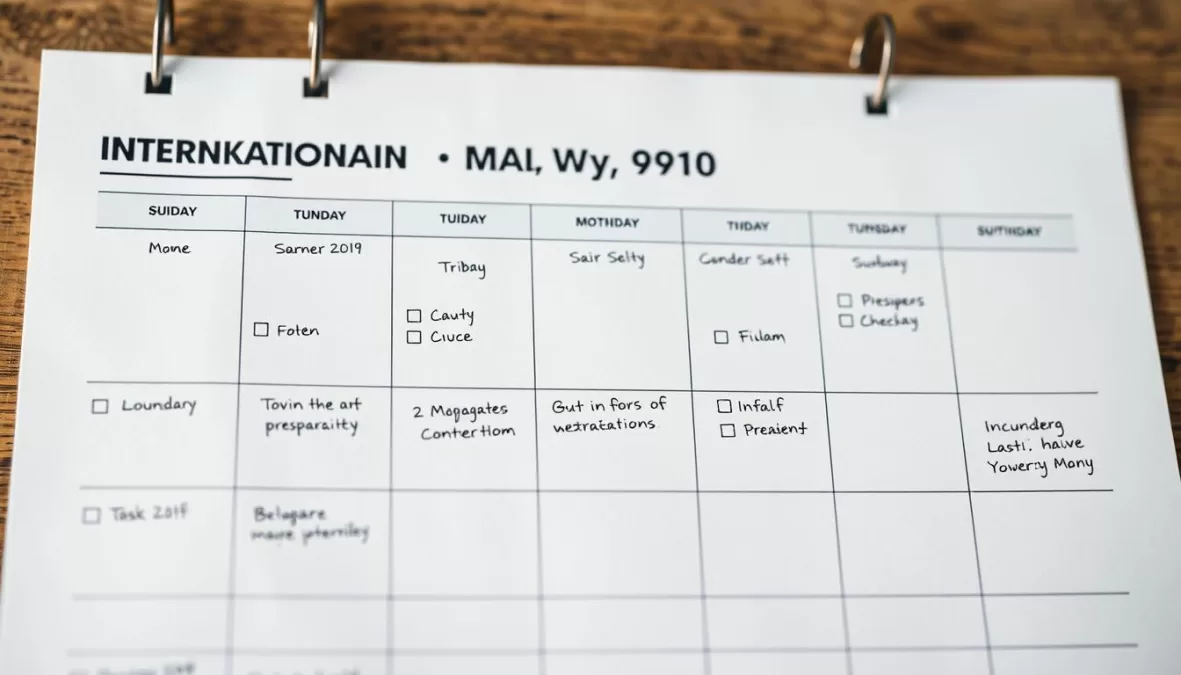 Calendar showing international moving timeline with key milestones marked