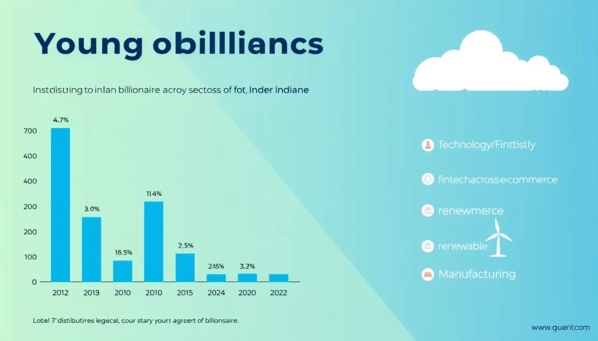 Chart showing the distribution of young Indian billionaires across different industry sectors