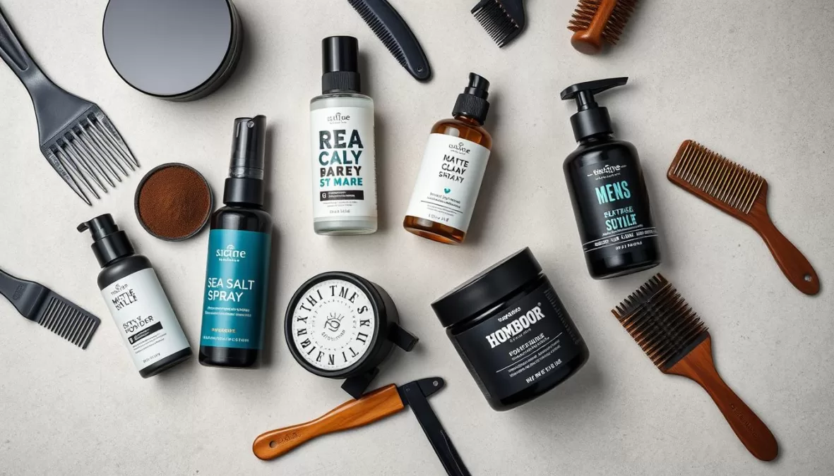 Collection of recommended hair styling products for men's 2026 hairstyles