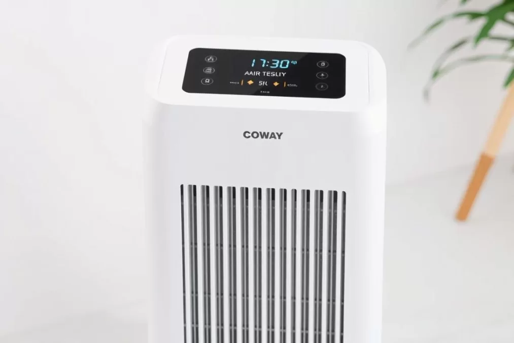 Coway Airmega AP-1512HH Mighty Pro air purifier 2026 model with digital display showing air quality