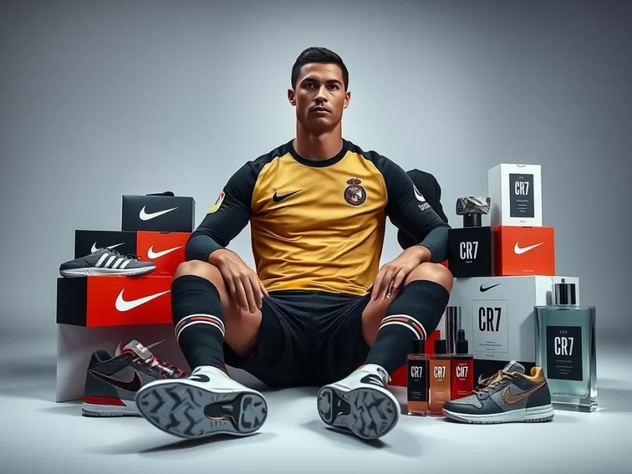Cristiano Ronaldo with Nike and CR7 branded products, representing biggest athlete brand deals 2025