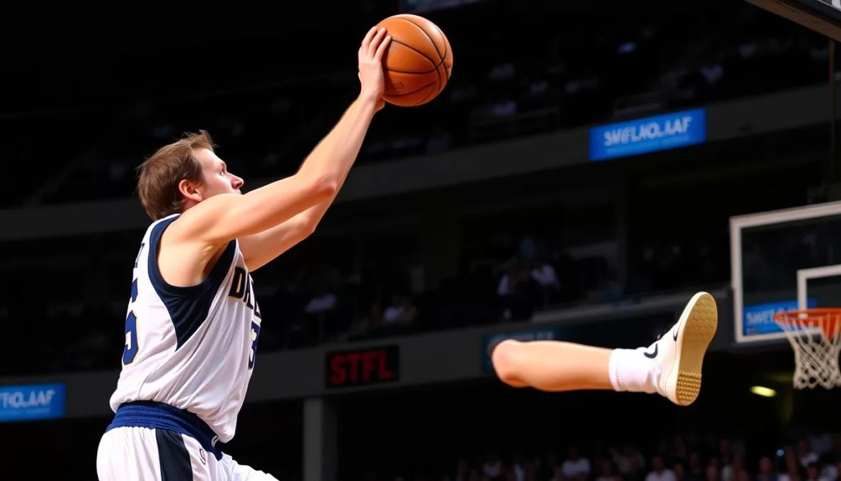 Dirk Nowitzki shooting his signature one-legged fadeaway