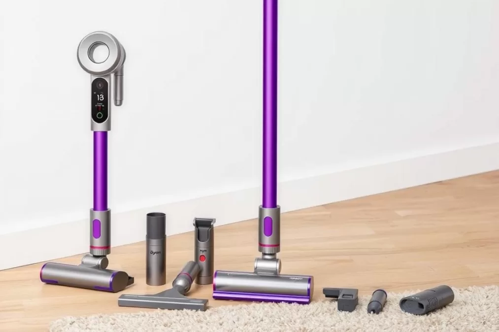 Dyson V9 Motorbar Cordless Vacuum showing sleek design and attachments