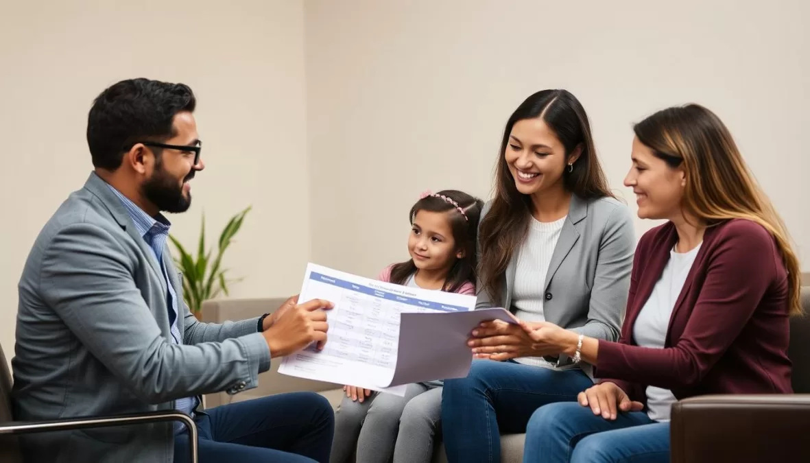 Family discussing life insurance options with financial advisor showing top 10 life insurance companies in USA 2025 comparison