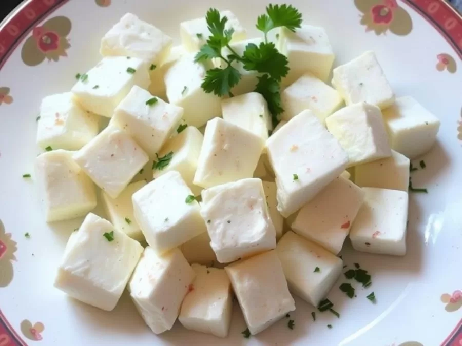 Fresh paneer cubes with spices and herbs