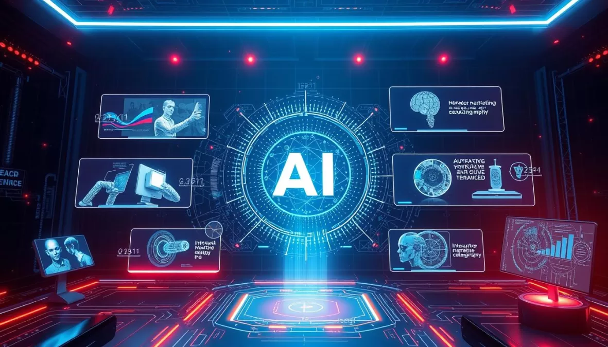 Futuristic visualization of upcoming AI video technology trends for 2025 and beyond