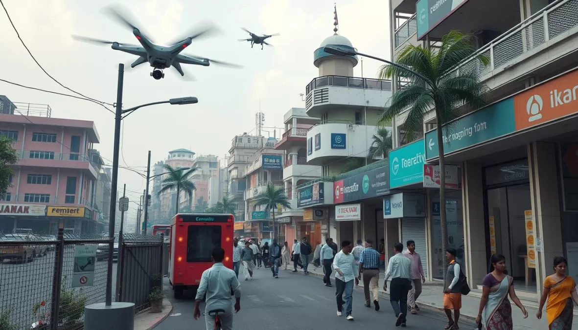 Futuristic visualization of urban safety technologies and initiatives predicted for Indian cities beyond 2025