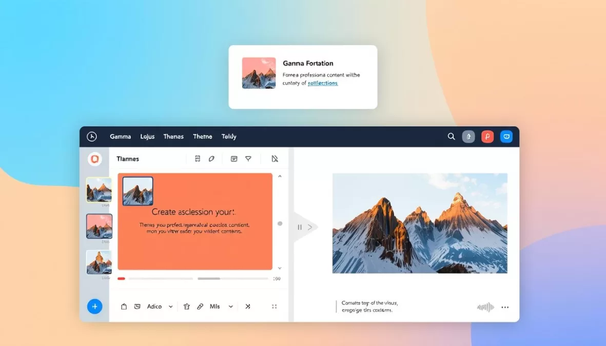 Gamma AI interface showing the creation of a professional presentation