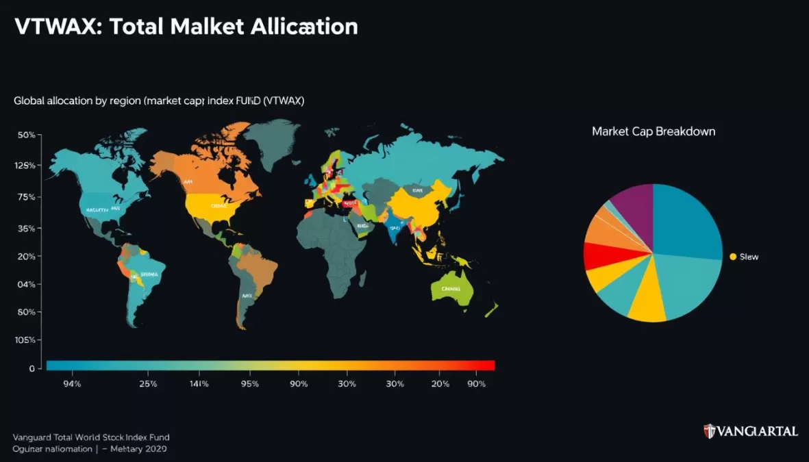 Global allocation by region and market capitalization of Vanguard Total World Stock Index Fund for top 10 mutual funds to invest in 2026 for long term