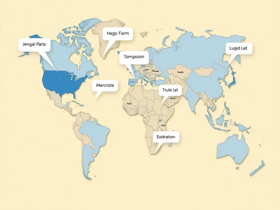 Global map showing English-speaking countries and regions where English is the top most spoken language in the world
