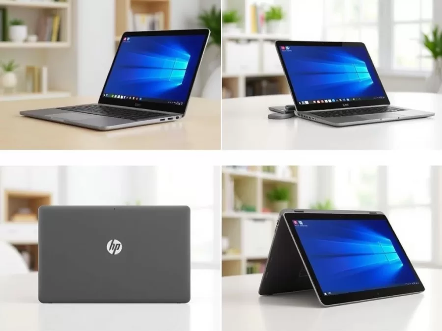 HP Chromebook Plus x360 in different usage modes showing its versatility