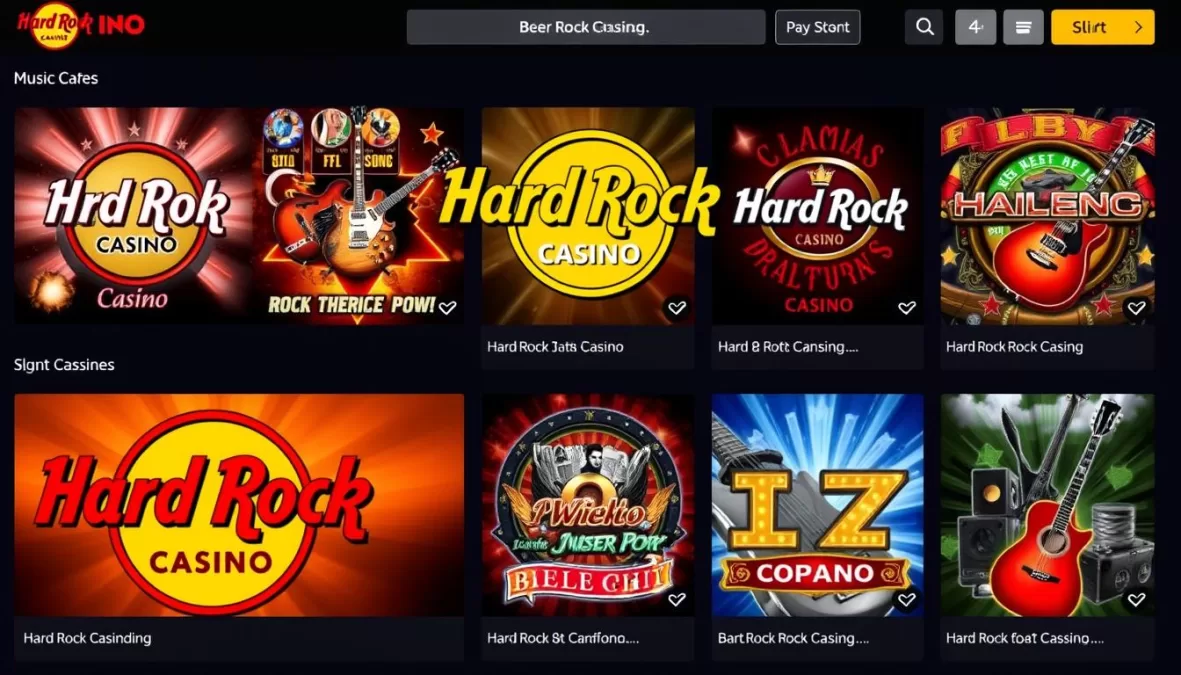 Hard Rock Casino showing music-themed slots and rock memorabilia elements