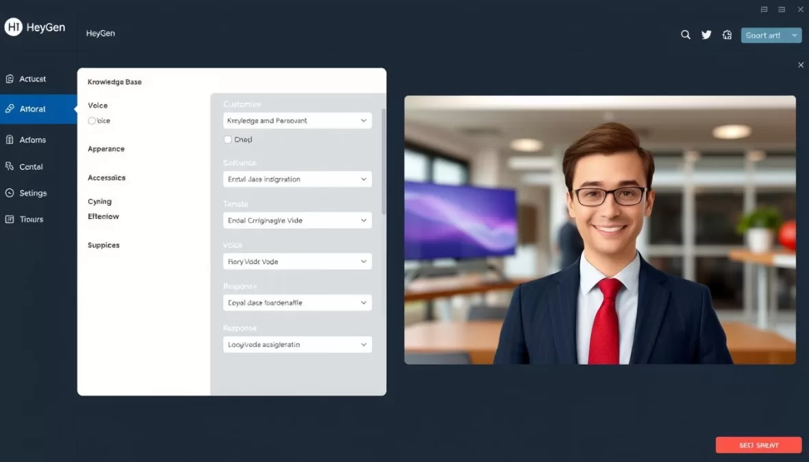 HeyGen interface showing interactive AI avatar creation and customization options