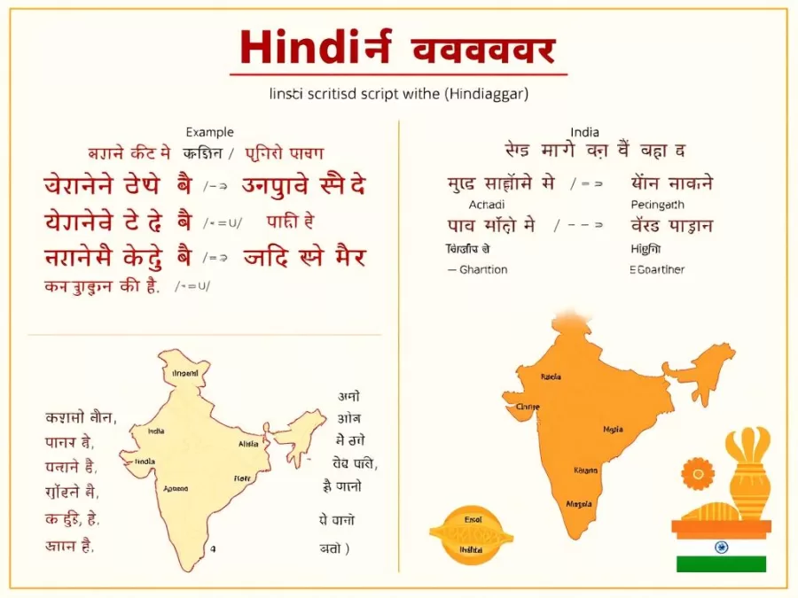 Hindi script with examples showing Hindi as the third most spoken language in the world