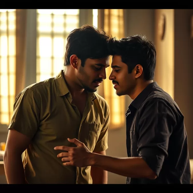 Homebound movie still featuring Ishaan Khatter and Vishal Jethwa in an emotional scene