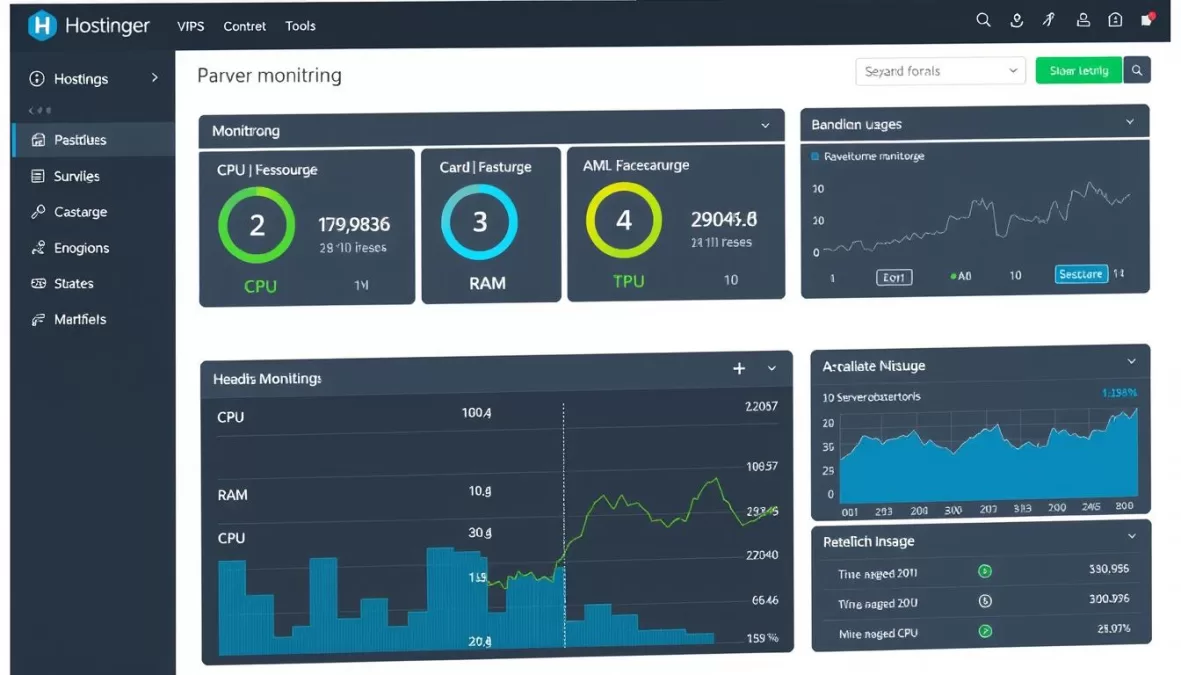 Hostinger VPS dashboard showing server resources and performance metrics for small business websites