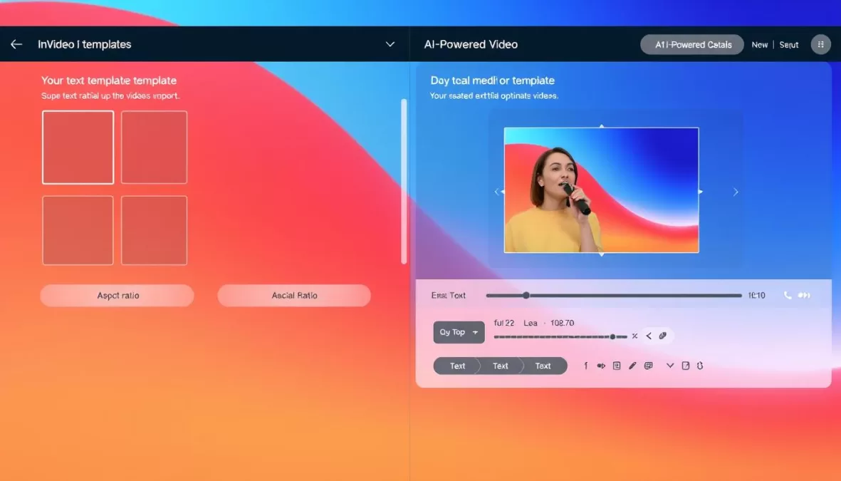 InVideo AI interface showing social media video creation with templates and AI generation