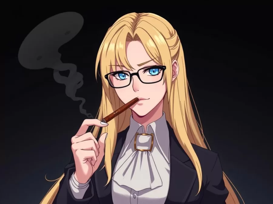 Integra Hellsing smoking a cigar with a stern expression, demonstrating the commanding presence of anime girls with biggest egos