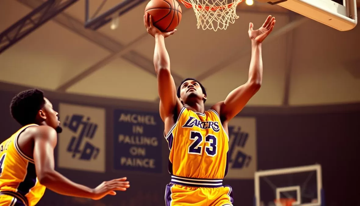 Kareem Abdul-Jabbar executing his signature skyhook shot