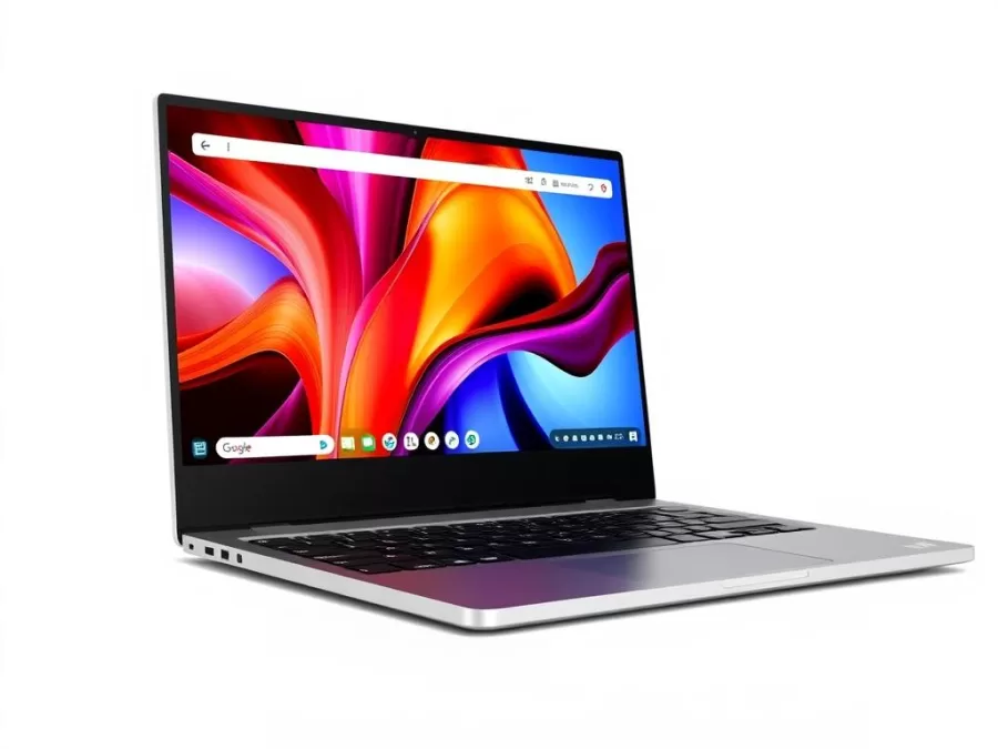 Lenovo Chromebook Plus 14 with OLED display showing vibrant colors