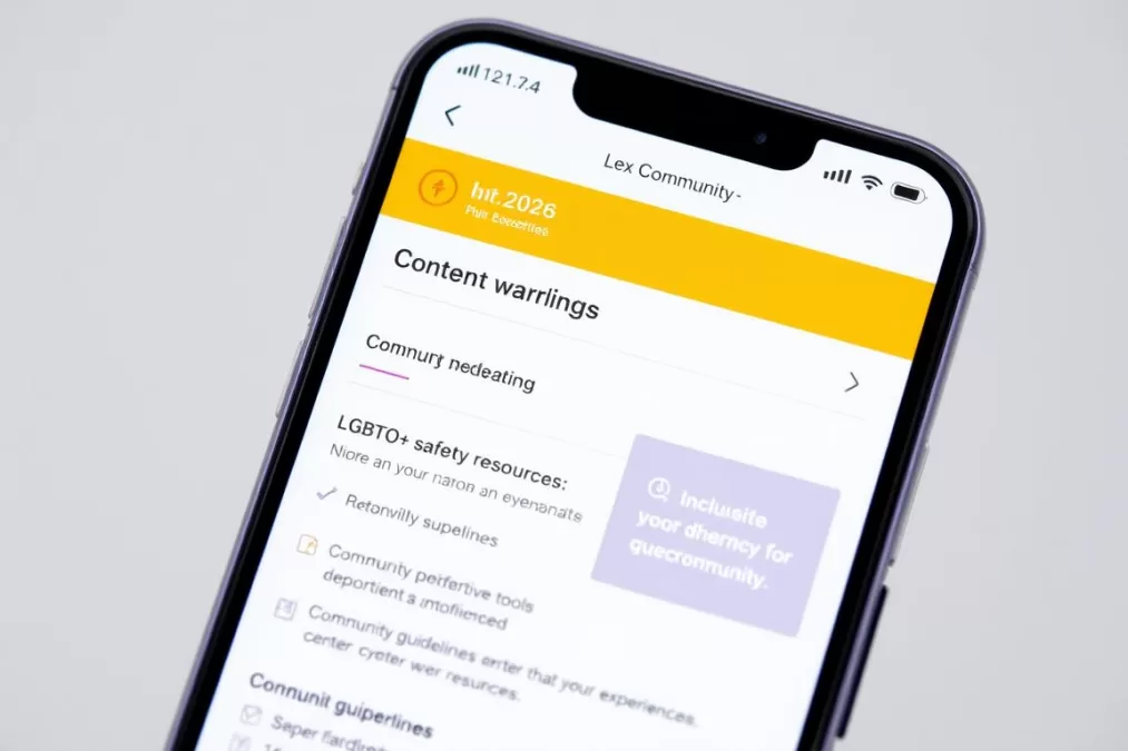 Lex Community safety features showing content warnings and community moderation in 2026