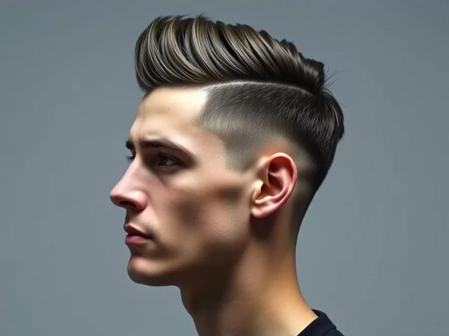 Man with disconnected quiff hairstyle for 2026 showing volume on top and sharp contrast with sides