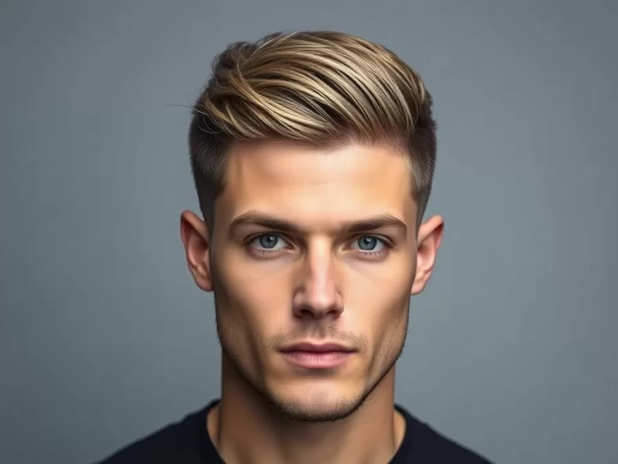 Man with elevated French crop hairstyle for 2026 showing textured fringe and clean sides