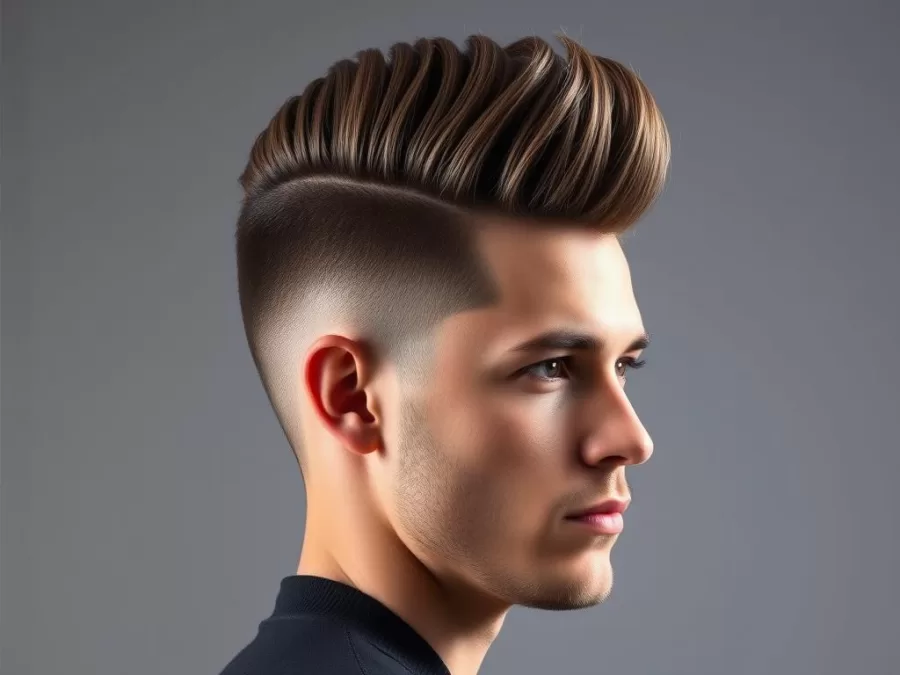 Man with textured pompadour hairstyle for 2026 showing volume and modern styling