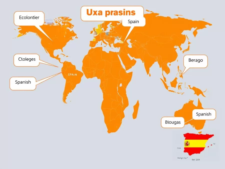 Map showing Spanish-speaking countries across the world, highlighting Spanish as the fourth most spoken language in the world