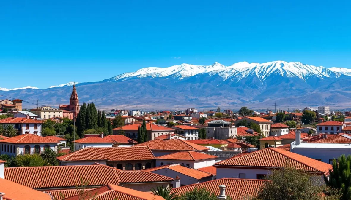 Mérida city with Andes mountains in the background during winter in Venezuela
