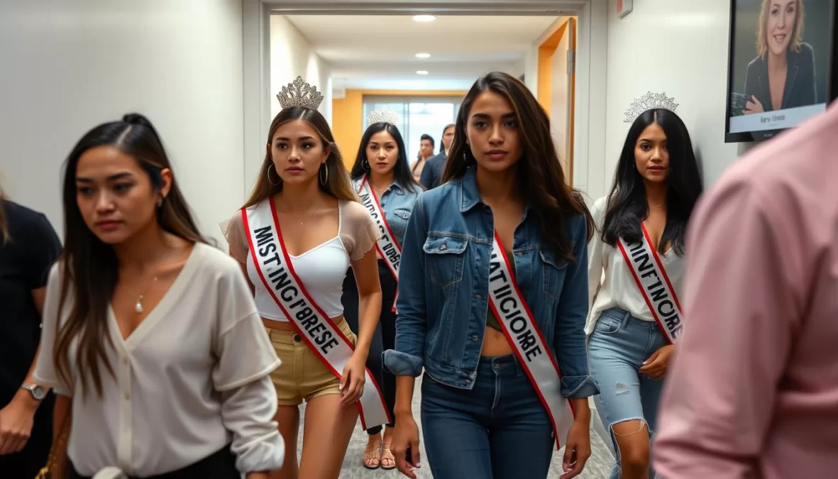Miss Universe 2025 contestants walking out in solidarity with Miss Mexico during the pre-pageant controversy