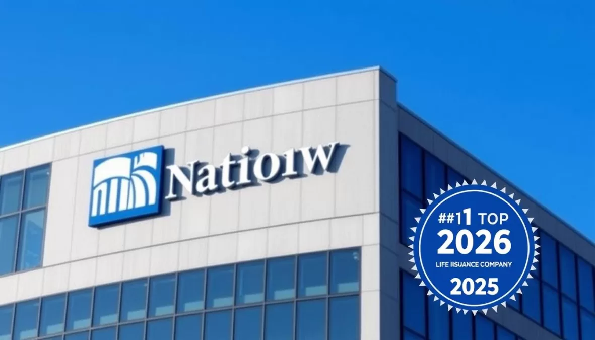Nationwide life insurance headquarters with company logo and top 10 life insurance companies in USA 2025 badge