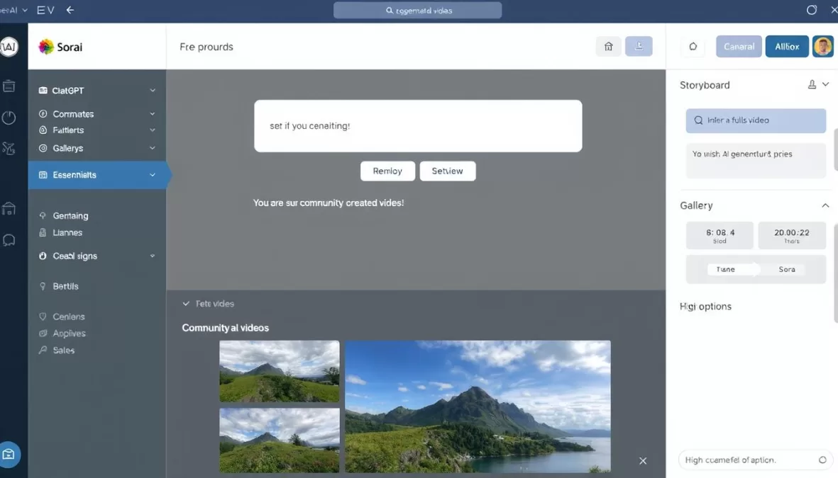 OpenAI Sora interface showing text-to-video generation with community examples