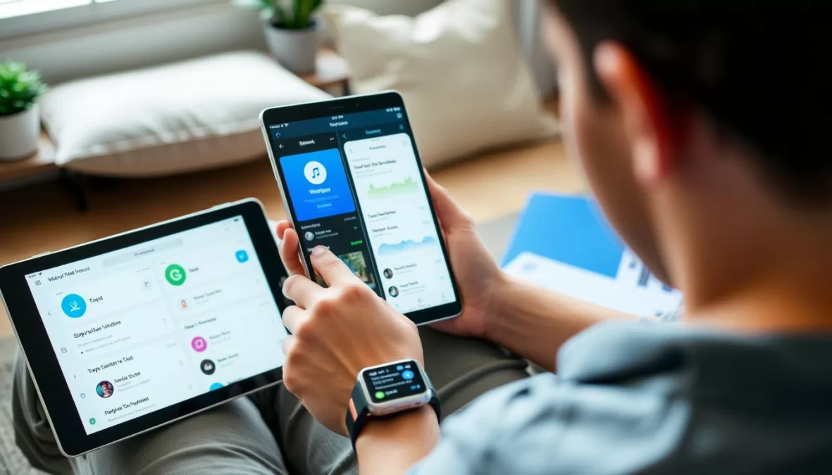 Person comparing different sleep apps on multiple devices