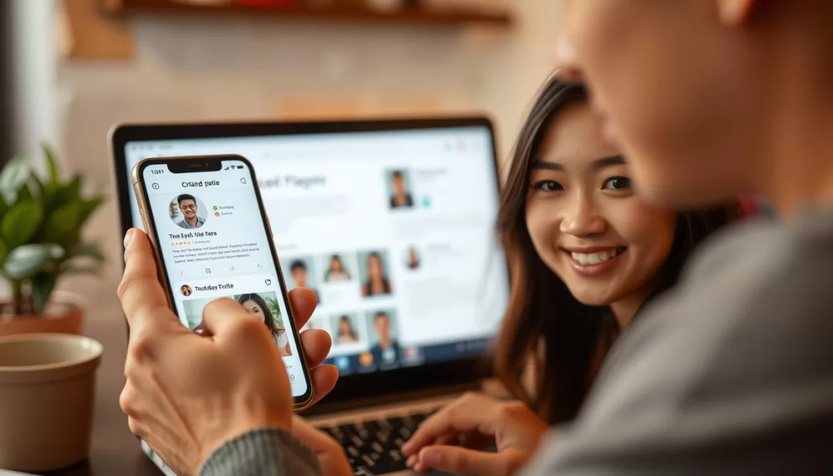 Person creating an attractive dating profile on an Asian dating site