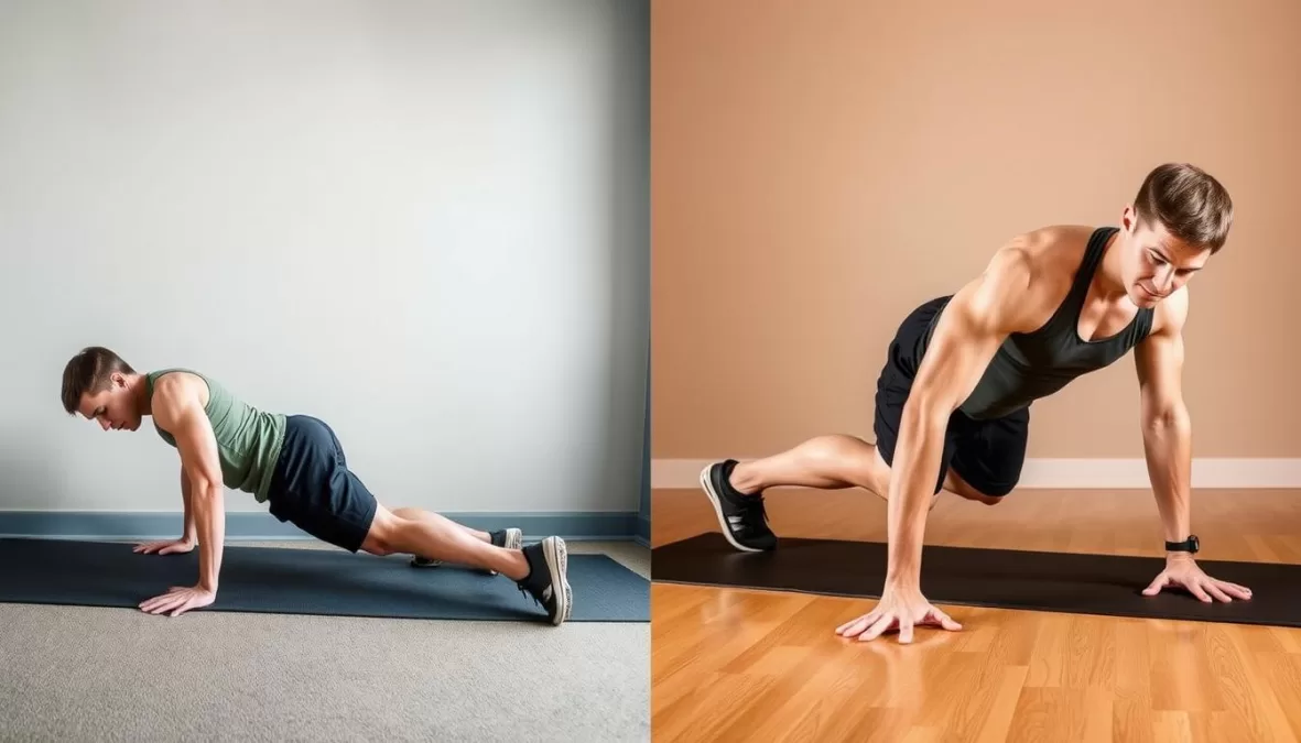Person demonstrating exercise progression for home workouts without equipment in 2025