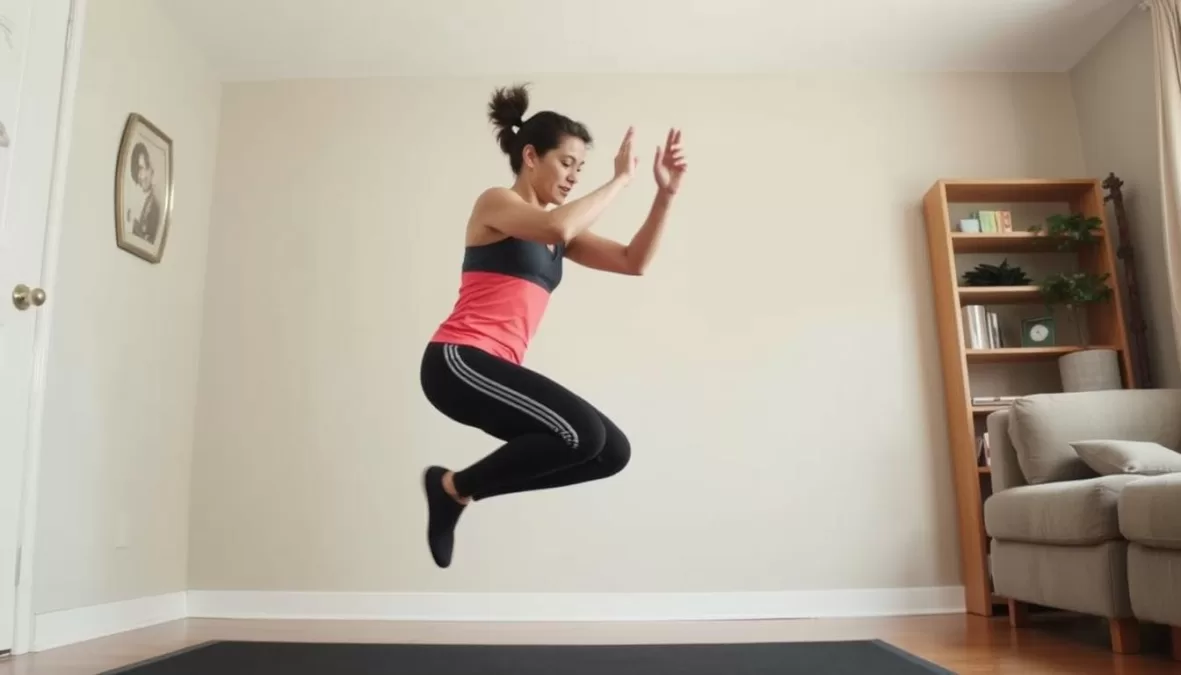 Person performing high-intensity interval training at home without equipment in 2025