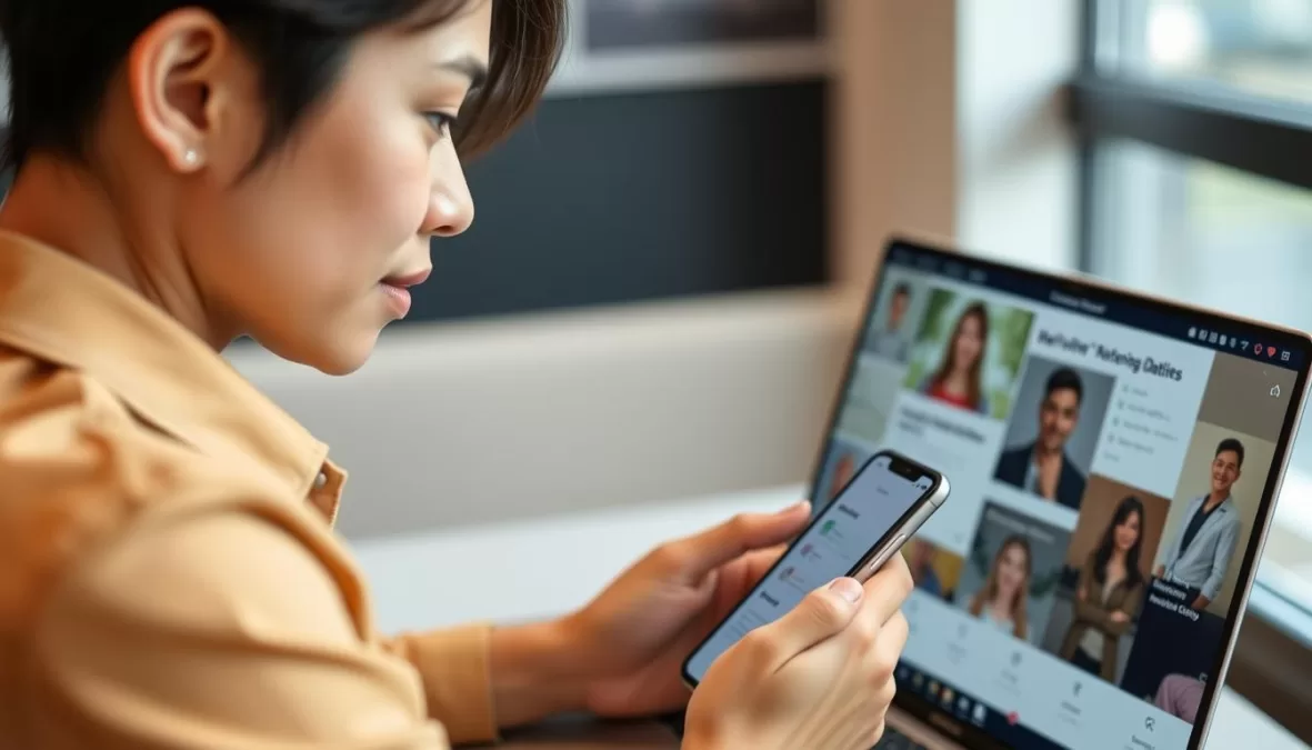 Person practicing safe online dating habits on an Asian dating platform