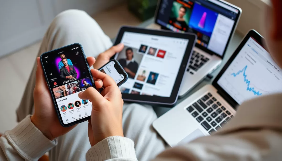 Person researching trending songs for Instagram Reels