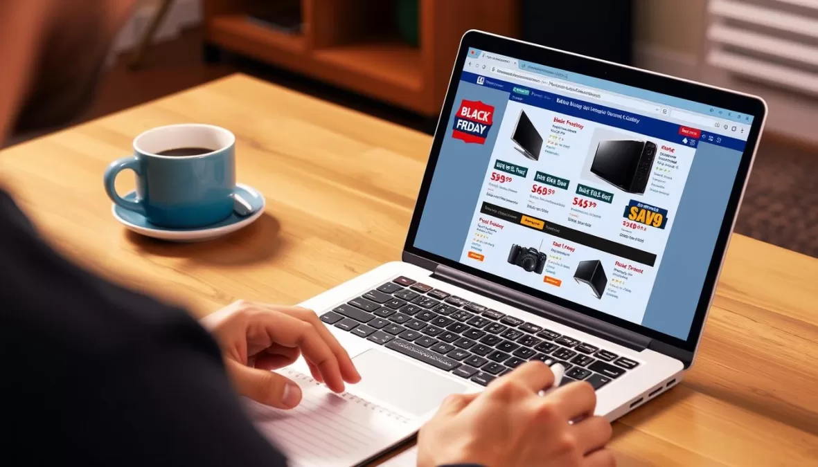 Person shopping online for Best Black Friday Deals 2025 Electronics with multiple browser tabs open
