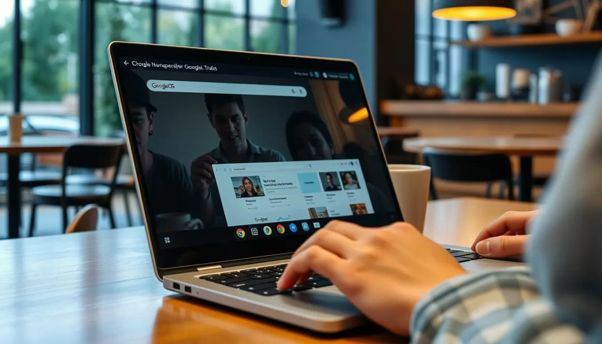 Person using a 2025 Chromebook with ChromeOS interface visible