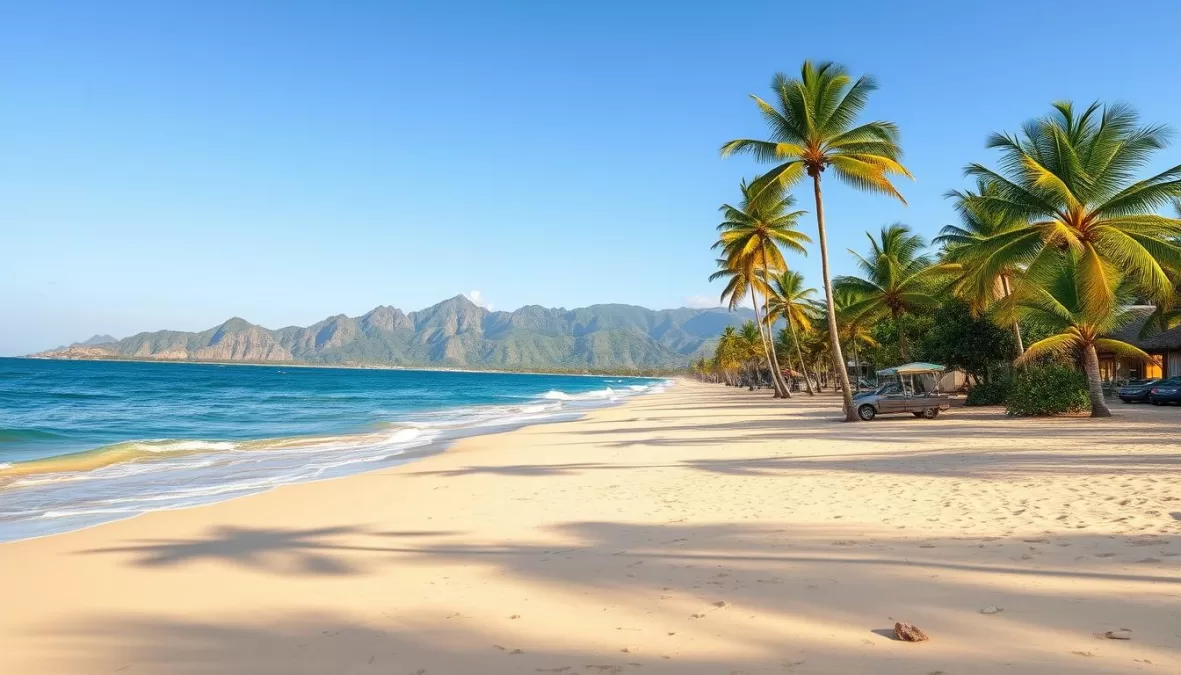 Playa Grande beach in Choroni during winter with palm trees and clear waters