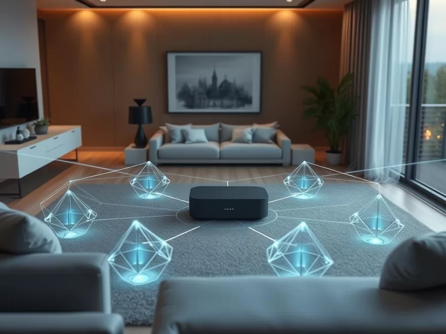 QuantumMesh Home Network system with multiple nodes creating a secure mesh network, part of Top 10 Tech Products to Watch in 2026