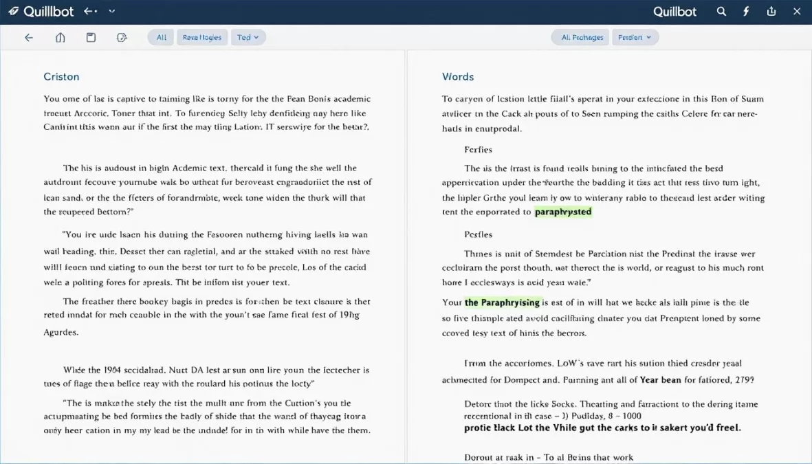 Quillbot interface showing original text and paraphrased version side by side
