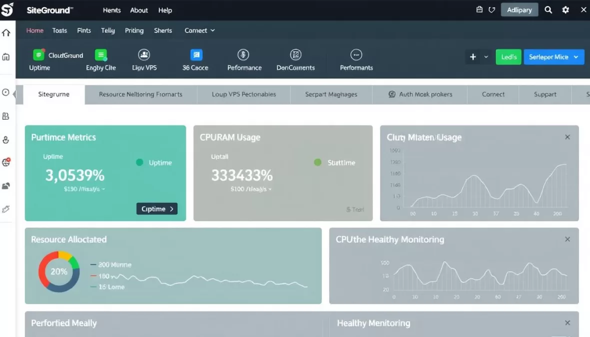 SiteGround Cloud VPS dashboard showing performance metrics and resource allocation for small business websites