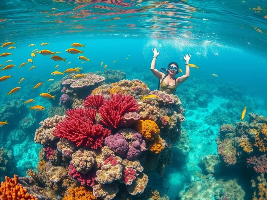 Snorkeling in the coral reefs of Los Roques during winter in Venezuela