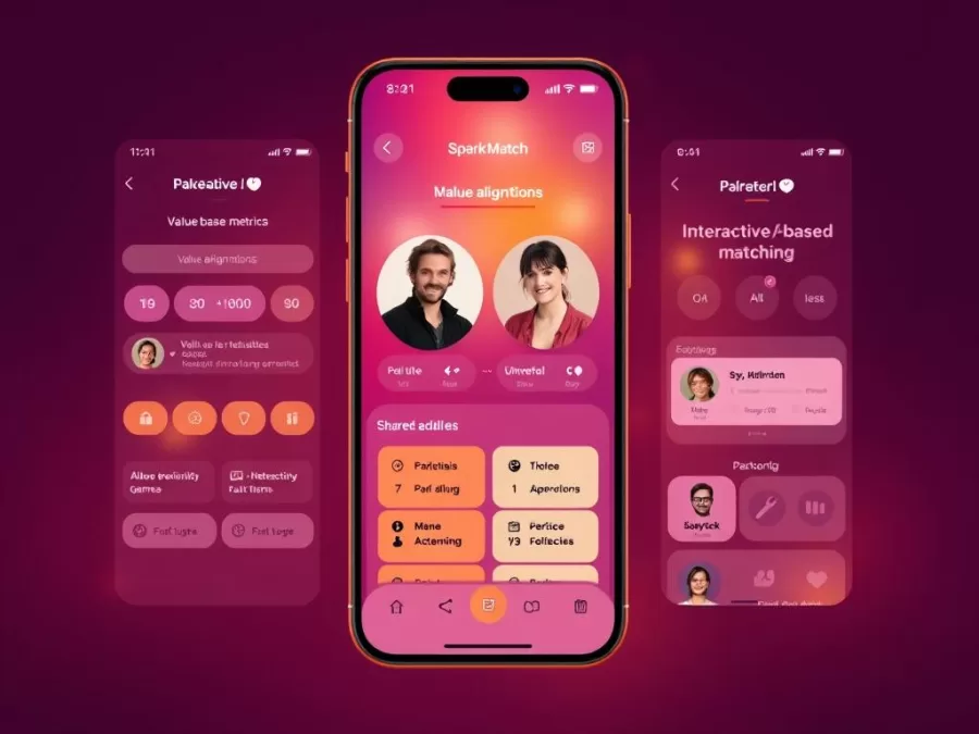Spark Match interface showing shared values matching and interactive games for young adults in 2026